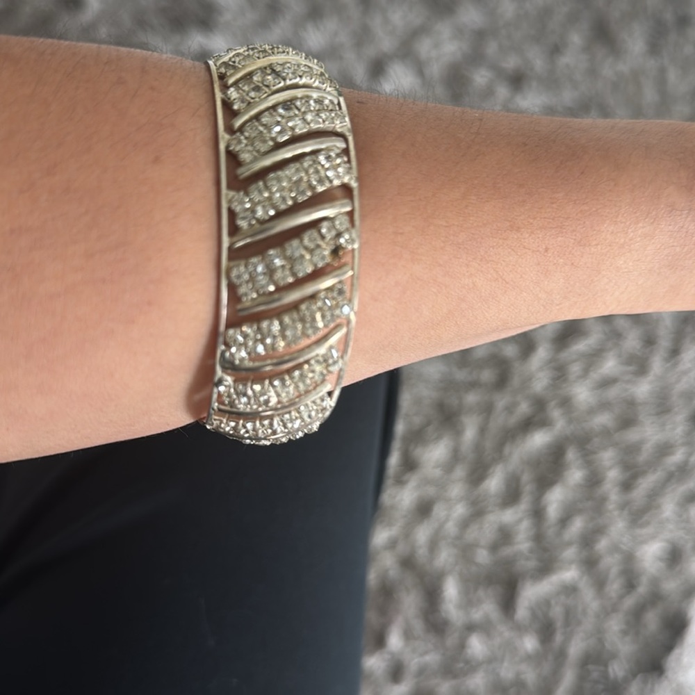 Elegant Silver Bracelet with Diamond looking studs